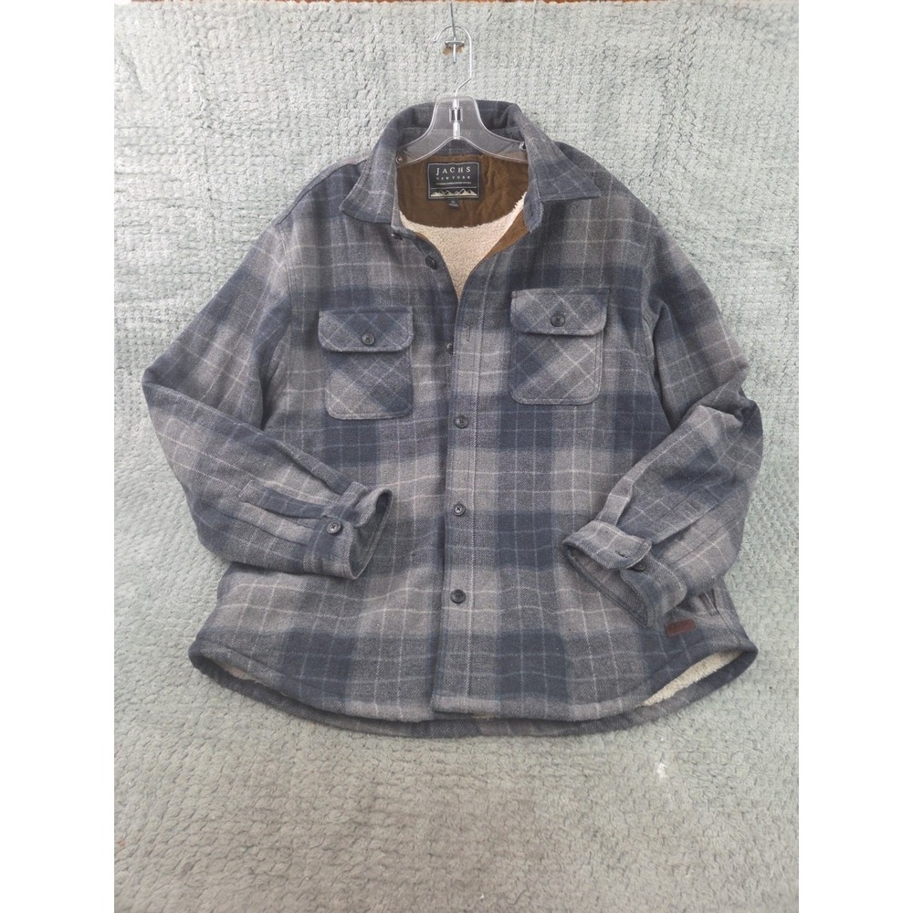 Jachs New York Flannel Work Shirt Mens XL Gray Plaid Heavy Cabincore Lumberjack